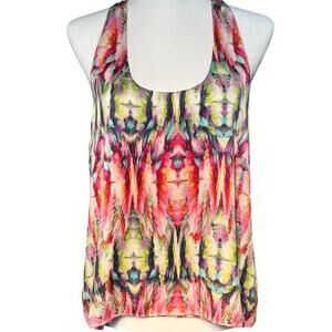 Alexis Olivia Racer Back Silk Flowy Drapy Tank Women L Tie Dye Pink Green Purple